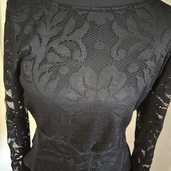 Free People Shirt Womens Sm/Med Black Lace Wild Roses Top Sheer Mesh Blouse - Picture 6 of 6